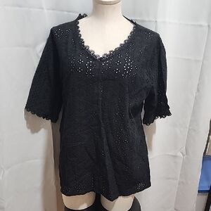 Elegant Black Lace Trim Women's Top